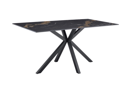 Mese bucatarie & dining - Masă de dining GALAXIE 160 cm cu cadru în formă de stea, aurora oro, ceramică neagră și nisip auriu