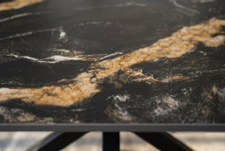Masă de dining GALAXIE 160 cm cu cadru în formă de stea, aurora oro, ceramică neagră și nisip auriu [4]