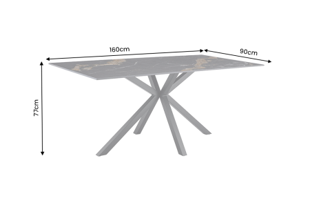 Masă de dining GALAXIE 160 cm cu cadru în formă de stea, aurora oro, ceramică neagră și nisip auriu [6]