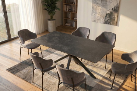 Masă de dining GALAXIE 160 cm cu cadru în formă de stea, gri ceramic [1]