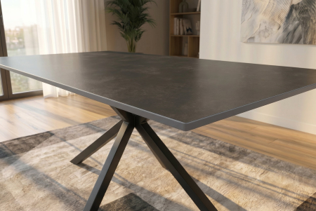 Masă de dining GALAXIE 160 cm cu cadru în formă de stea, gri ceramic [2]
