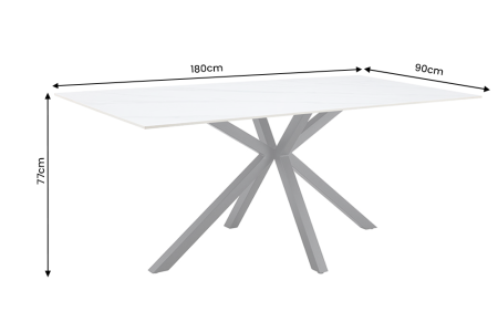 Masă de dining GALAXIE 180 cm cu cadru în formă de stea, alb ceramic [6]