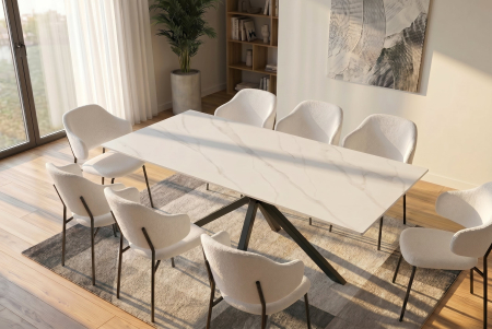 Masă de dining GALAXIE 180 cm cu cadru în formă de stea, alb ceramic [1]
