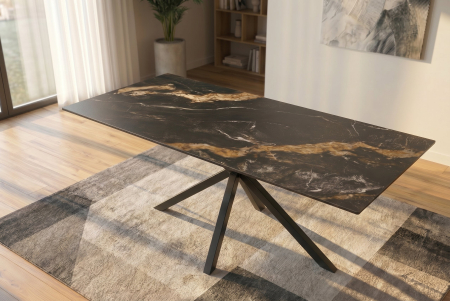 Masă de dining GALAXIE 180 cm cu cadru în formă de stea, aurora oro, ceramică neagră și nisip auriu [2]