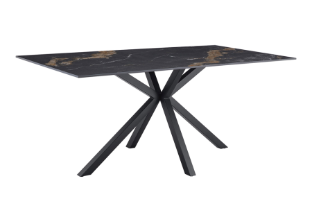 Mese bucatarie & dining - Masă de dining GALAXIE 180 cm cu cadru în formă de stea, aurora oro, ceramică neagră și nisip auriu