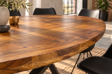 Masă de dining GALAXIE 240 cm, ovală, din lemn de sheesham, finisaj maro piatră, cu cadru negru în formă de stea [5]