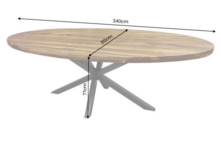 Masă de dining GALAXIE 240 cm, ovală, din lemn de sheesham, finisaj maro piatră, cu cadru negru în formă de stea [6]
