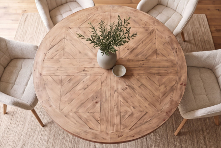 Masă de dining HAMPTONS rotundă de 120 cm din lemn de pin reciclat, maro deschis, cu cadru crem [5]