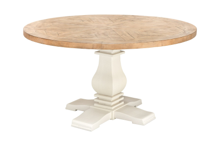 Mese bucatarie & dining - Masă de dining HAMPTONS rotundă de 120 cm din lemn de pin reciclat, maro deschis, cu cadru crem