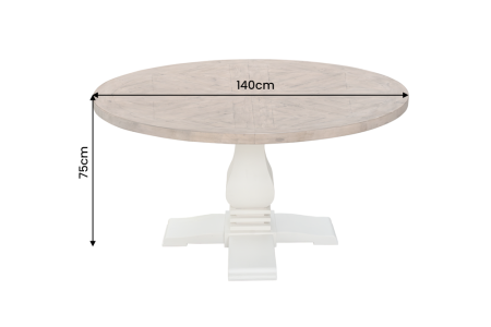 Masă de dining HAMPTONS rotundă de 140 cm din lemn de pin reciclat, maro deschis, cu cadru de culoare crem [9]