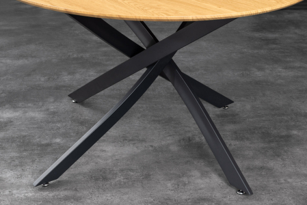 Masă de dining HELIX rotundă 120cm, aspect lemn de stejar sălbatic natural, cu cadru metalic negru [5]