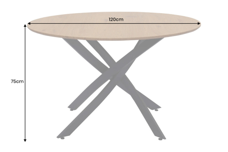 Masă de dining HELIX rotundă 120cm, aspect lemn de stejar sălbatic natural, cu cadru metalic negru [6]
