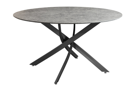 Dining - Masă de dining HELIX rotundă 120cm, aspect piatră gri, cu cadru metalic negru