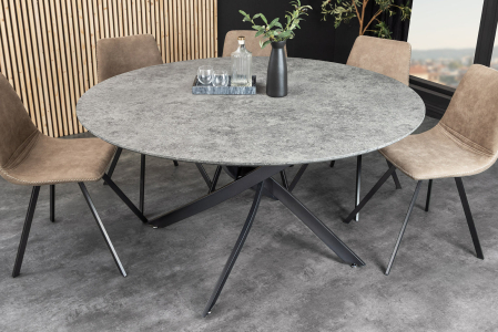 Masă de dining HELIX rotundă 120cm, aspect piatră gri, cu cadru metalic negru [2]