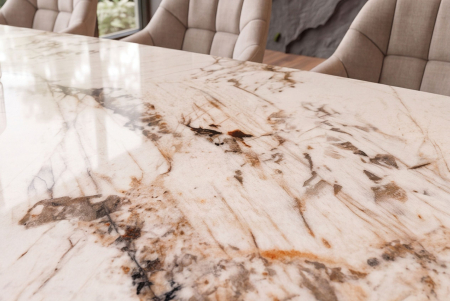 Masă de dining INFINITY 180-220-260 cm, extensibilă, în formă de barcă, din ceramică Pandora, alb-maro [10]