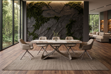 Masă de dining INFINITY 180-220-260 cm, extensibilă, în formă de barcă, din ceramică Pandora, alb-maro [3]