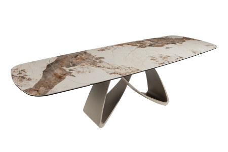 Mese bucatarie & dining - Masă de dining INFINITY 180-220-260 cm, extensibilă, în formă de barcă, din ceramică Pandora, alb-maro
