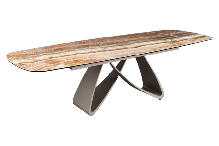 Mese bucatarie & dining - Masă de dining INFINITY 180-220-260 cm, extensibilă, în formă de barcă, din ceramică spaniolă de onix, maro ruginiu