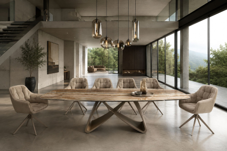 Masă de dining INFINITY 180-220-260 cm, extensibilă, în formă de barcă, din ceramică spaniolă de onix, maro ruginiu [4]