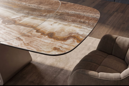Masă de dining INFINITY 180-220-260 cm, extensibilă, în formă de barcă, din ceramică spaniolă de onix, maro ruginiu [7]