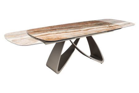 Masă de dining INFINITY 180-220-260 cm, extensibilă, în formă de barcă, din ceramică spaniolă de onix, maro ruginiu [10]