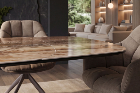 Masă de dining INFINITY 180-220-260 cm, extensibilă, în formă de barcă, din ceramică spaniolă de onix, maro ruginiu [8]