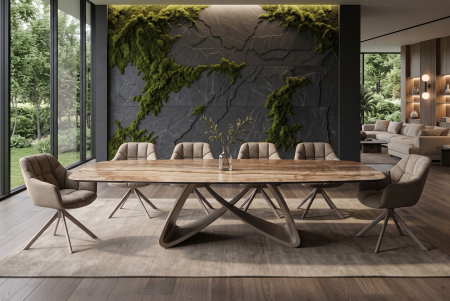 Masă de dining INFINITY 180-220-260 cm, extensibilă, în formă de barcă, din ceramică spaniolă de onix, maro ruginiu [2]