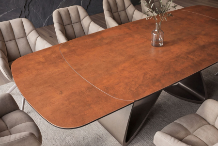 Masă de dining INFINITY 180-220-260 cm, extensibilă, în formă de barcă, din ceramică spaniolă, maro ruginiu [8]