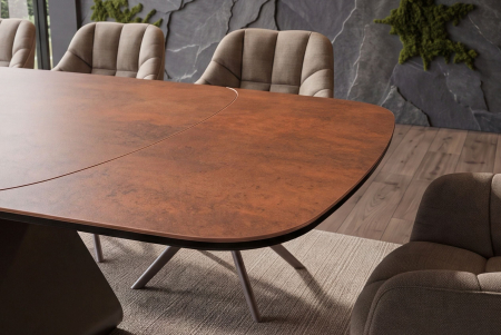 Masă de dining INFINITY 180-220-260 cm, extensibilă, în formă de barcă, din ceramică spaniolă, maro ruginiu [10]