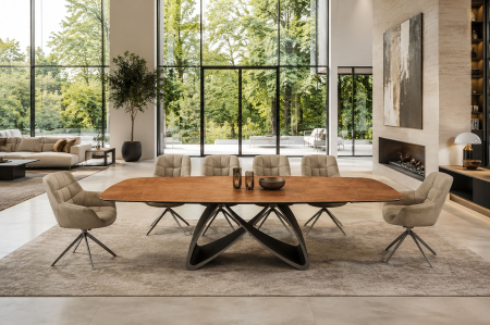 Masă de dining INFINITY 180-220-260 cm, extensibilă, în formă de barcă, din ceramică spaniolă, maro ruginiu [4]