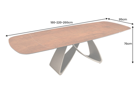 Masă de dining INFINITY 180-220-260 cm, extensibilă, în formă de barcă, din ceramică spaniolă, maro ruginiu [12]