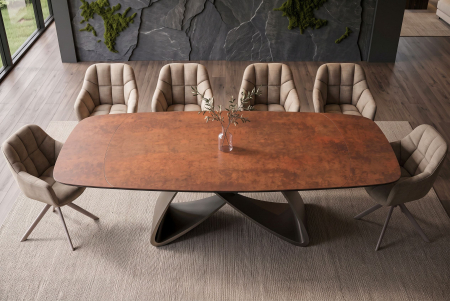 Masă de dining INFINITY 180-220-260 cm, extensibilă, în formă de barcă, din ceramică spaniolă, maro ruginiu [5]