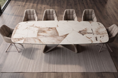 Masă de dining INFINITY 180-220-260 cm, extensibilă, în formă de barcă, italiană, din ceramică Patagonia, alb-maro [5]