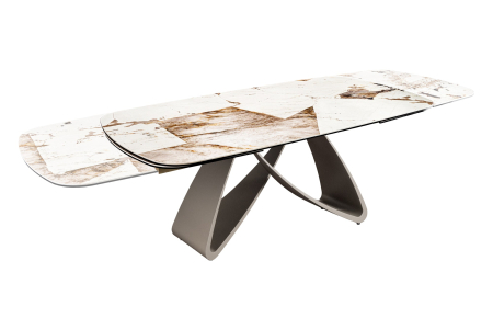 Masă de dining INFINITY 180-220-260 cm, extensibilă, în formă de barcă, italiană, din ceramică Patagonia, alb-maro [9]
