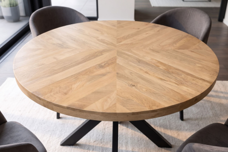 Masă de dining INFINITY HOME rotundă de 120 cm cu cadru în formă de stea, din lemn de mango, culoare crem natural [3]