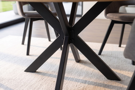 Masă de dining INFINITY HOME rotundă de 120 cm cu cadru în formă de stea, din lemn de mango, culoare crem natural [5]