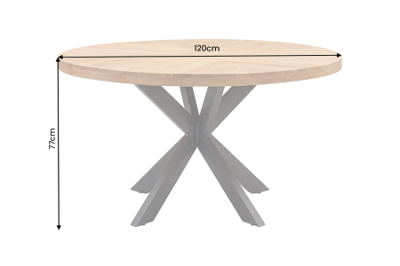 Masă de dining INFINITY HOME rotundă de 120 cm cu cadru în formă de stea, din lemn de mango, culoare crem natural [7]