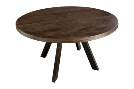 Dining - Masă de dining IRON CRAFT Ø 120cm rotundă din lemn de mango, culoare taupe, maro, cu picioare negre