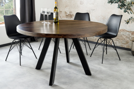 Masă de dining IRON CRAFT Ø 120cm rotundă din lemn de mango, culoare taupe, maro, cu picioare negre [2]