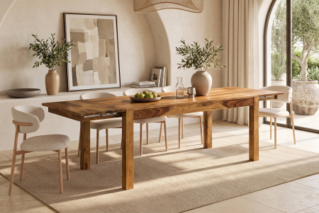 Masă de dining MAKASSAR 160-240 cm extensibilă, din lemn de sheesham, finisaj maro piatră [2]