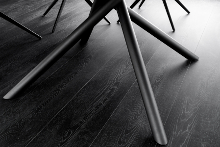 Masă de dining MIKADO 120-160cm rotundă extensibilă, aspect marmură, ceramică albă, sticlă securizată [6]