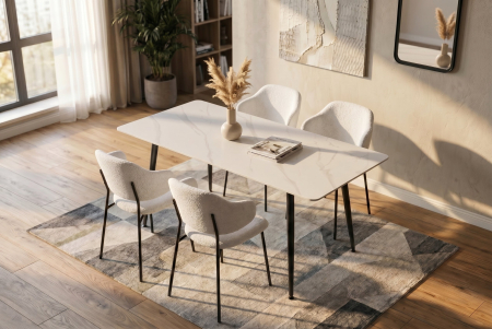 Masă de dining MILANO 140 cm, ceramică albă [1]