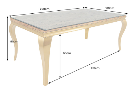 Masă de dining MODERN BAROCK BARRACUDA 200cm aurie cu blat de sticlă securizata si lemn de tec [7]