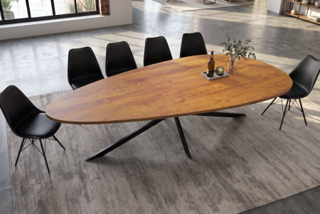 Masă de dining ORGANIC ARTWORK, ovală, 240 cm, din lemn de salcâm, finisaj maro miere, cu ramă cu stele negre [2]