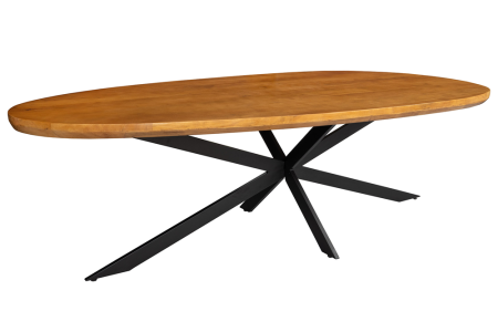 Mese bucatarie & dining - Masă de dining ORGANIC ARTWORK, ovală, 240 cm, din lemn de salcâm, finisaj maro miere, cu ramă cu stele negre