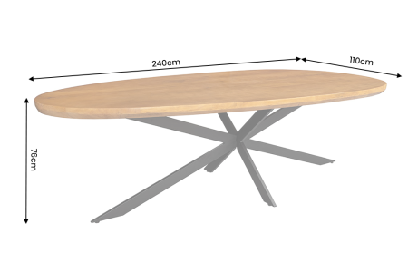 Masă de dining ORGANIC ARTWORK, ovală, 240 cm, din lemn de salcâm, finisaj maro miere, cu ramă cu stele negre [8]