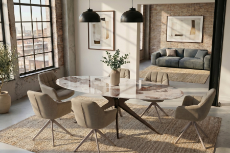 Masă de dining PANDORA 220 cm ovală, ceramică, bronz [6]