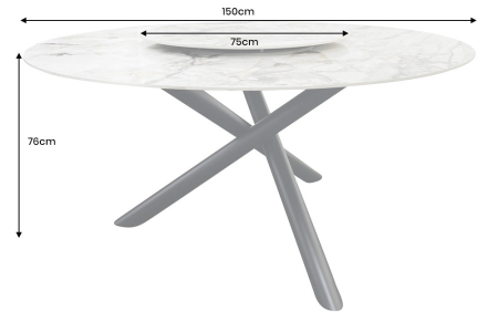 Masa de dining SPIN cu platou rotativ detasabil si aspect de marmura, 150 cm [6]