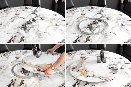 Masa de dining SPIN cu platou rotativ detasabil si aspect de marmura, 150 cm [2]