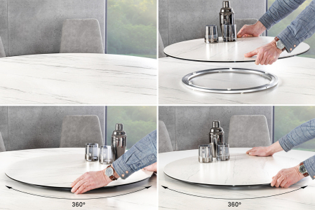 Masă de dining SPIN Ø 150cm cu platou detașabil ceramic aspect marmură alb [3]